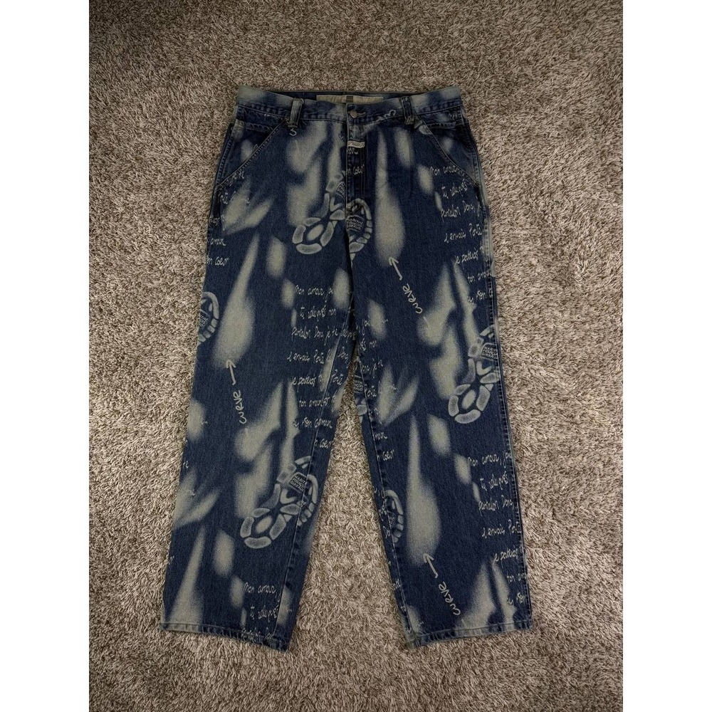 Marithe Francois Girbaud Y2K Carpenter Baggy Jeans Graffiti Bleach Art Denim 36